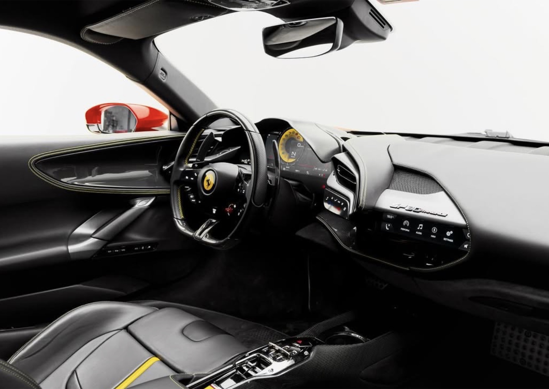 Ferrari SF90 Red steering wheel and dash
