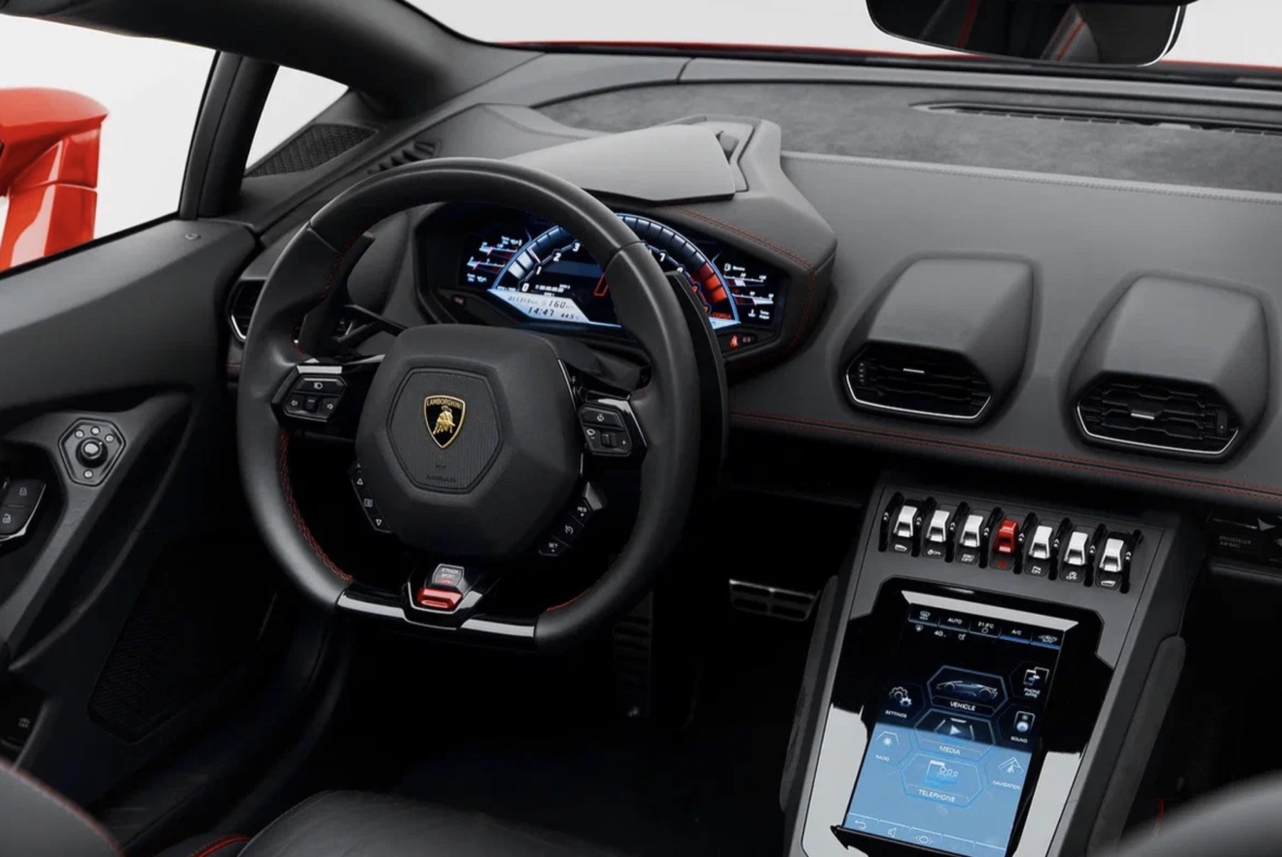 Lamborghini Huracan EVO Spyder Red cockpit details